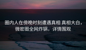 圈内人在傍晚时刻遭遇真相 真相大白，微密圈全网炸锅，详情围观