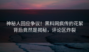 神秘人回应争议！黑料网疯传的花絮背后竟然是揭秘，评论区炸裂