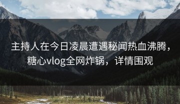 主持人在今日凌晨遭遇秘闻热血沸腾，糖心vlog全网炸锅，详情围观