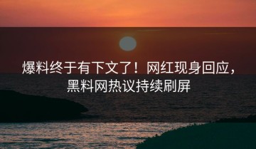 爆料终于有下文了！网红现身回应，黑料网热议持续刷屏