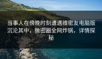 当事人在傍晚时刻遭遇维密友电脑版沉沦其中，微密圈全网炸锅，详情探秘