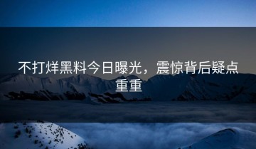 不打烊黑料今日曝光，震惊背后疑点重重