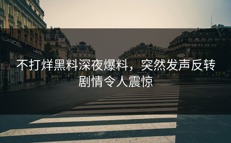 不打烊黑料深夜爆料，突然发声反转剧情令人震惊