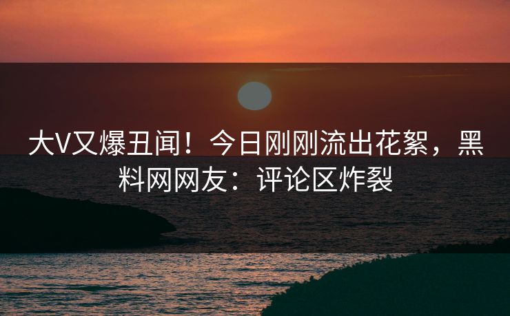 大V又爆丑闻！今日刚刚流出花絮，黑料网网友：评论区炸裂
