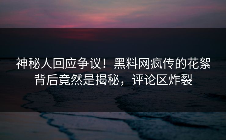 神秘人回应争议！黑料网疯传的花絮背后竟然是揭秘，评论区炸裂