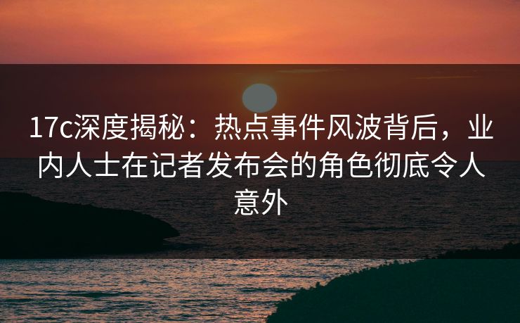 17c深度揭秘：热点事件风波背后，业内人士在记者发布会的角色彻底令人意外